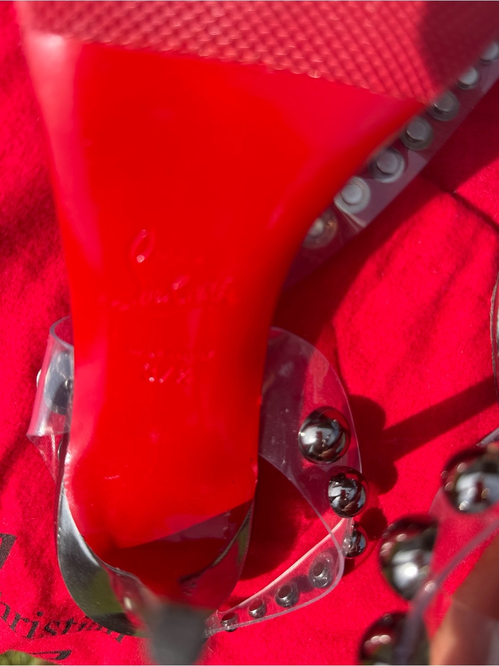 Christian Louboutin Silver Metallic and Clear Studded Stiletto Sandals - Picture 5 of 12